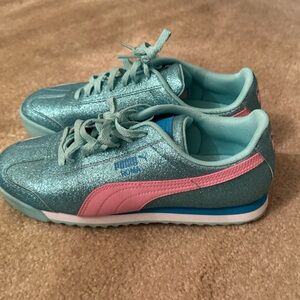 Puma Roma Kids Sparkle Sneakers - Aqua and Pink